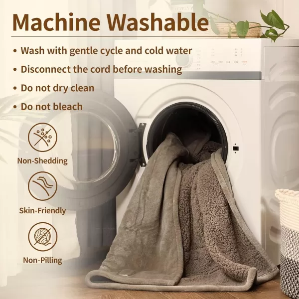 Bearhug Electric Throw Blanket 50quot x 60quot Reversible Velvet ampamp Sherpa Heated Throw 6 Heating Levels ampamp 4H Auto Off OverHeat Protect ETL Certification Machine WashableTaupevelvet  Sherpa