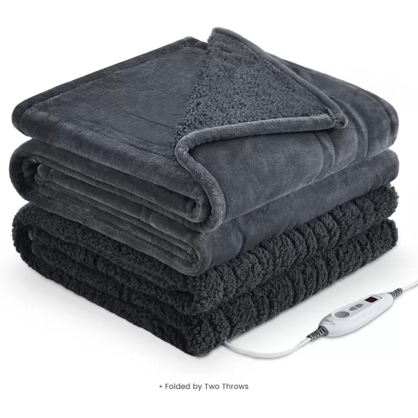 Bearhug Electric Throw Blanket 50quot x 60quot Reversible Velvet ampamp Sherpa Heated Throw 6 Heating Levels ampamp 4H Auto Off OverHeat Protect ETL Certification Machine WashableGrayvelvet  Sherpa