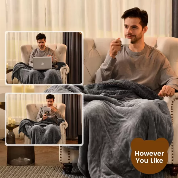 Bearhug Electric Throw Blanket 50quot x 60quot Reversible Velvet ampamp Sherpa Heated Throw 6 Heating Levels ampamp 4H Auto Off OverHeat Protect ETL Certification Machine WashableGrayvelvet  Sherpa