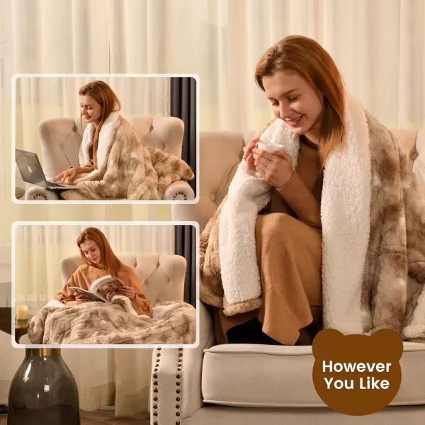 Bearhug Electric Throw Blanket 50quot x 60quot Reversible Velvet ampamp Sherpa Heated Throw 6 Heating Levels ampamp 4H Auto Off OverHeat Protect ETL Certification Machine WashableChampagnefaux Fur  Sherpa