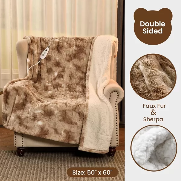 Bearhug Electric Throw Blanket 50quot x 60quot Reversible Velvet ampamp Sherpa Heated Throw 6 Heating Levels ampamp 4H Auto Off OverHeat Protect ETL Certification Machine WashableChampagnefaux Fur  Sherpa