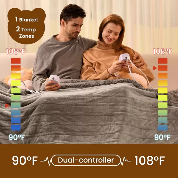 Bearhug Electric Throw Blanket 50quot x 60quot Reversible Velvet ampamp Sherpa Heated Throw 6 Heating Levels ampamp 4H Auto Off OverHeat Protect ETL Certification Machine WashableTaupevelvet  Sherpa