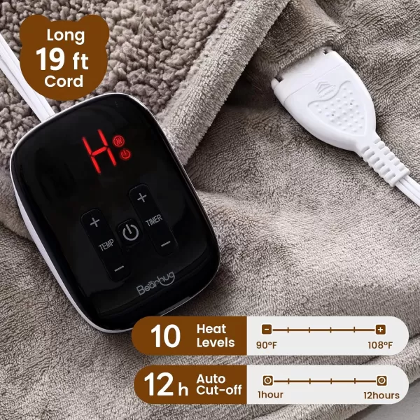 Bearhug Electric Throw Blanket 50quot x 60quot Reversible Velvet ampamp Sherpa Heated Throw 6 Heating Levels ampamp 4H Auto Off OverHeat Protect ETL Certification Machine WashableGrayvelvet  Sherpa