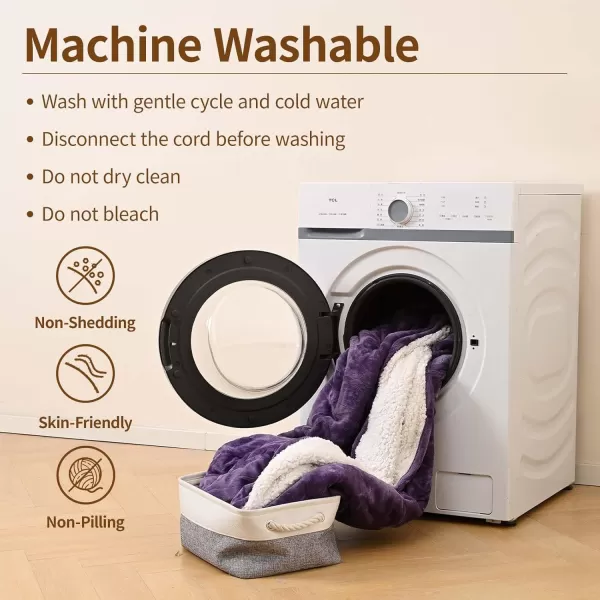 Bearhug Electric Throw Blanket 50quot x 60quot Reversible Velvet ampamp Sherpa Heated Throw 6 Heating Levels ampamp 4H Auto Off OverHeat Protect ETL Certification Machine WashablePurplevelvet  Sherpa