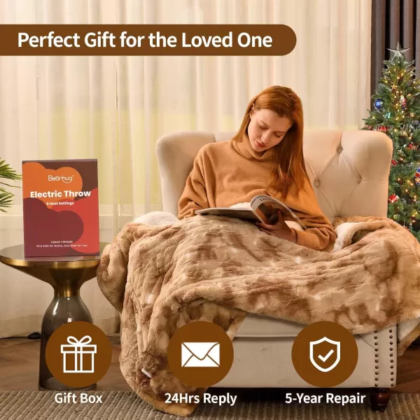 Bearhug Electric Throw Blanket 50quot x 60quot Reversible Velvet ampamp Sherpa Heated Throw 6 Heating Levels ampamp 4H Auto Off OverHeat Protect ETL Certification Machine WashableChampagnefaux Fur  Sherpa