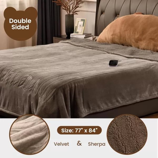 Bearhug Electric Throw Blanket 50quot x 60quot Reversible Velvet ampamp Sherpa Heated Throw 6 Heating Levels ampamp 4H Auto Off OverHeat Protect ETL Certification Machine WashableTaupevelvet  Sherpa