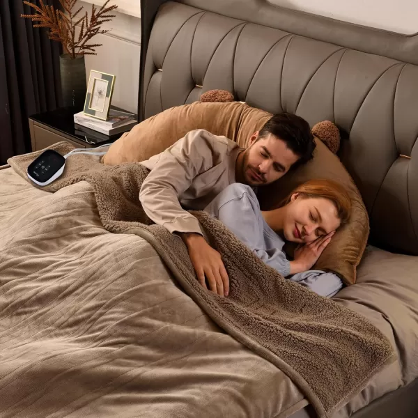 Bearhug Electric Throw Blanket 50quot x 60quot Reversible Velvet ampamp Sherpa Heated Throw 6 Heating Levels ampamp 4H Auto Off OverHeat Protect ETL Certification Machine WashableTaupevelvet  Sherpa