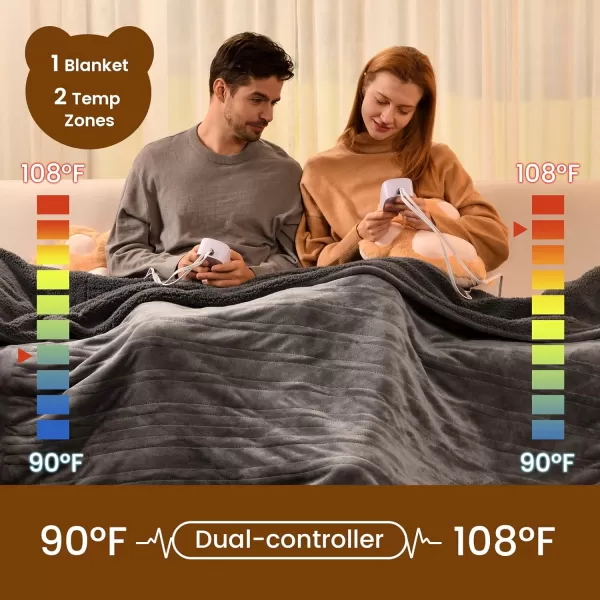 Bearhug Electric Throw Blanket 50quot x 60quot Reversible Velvet ampamp Sherpa Heated Throw 6 Heating Levels ampamp 4H Auto Off OverHeat Protect ETL Certification Machine WashableGrayvelvet  Sherpa