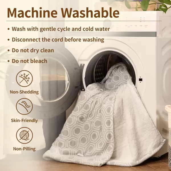 Bearhug Electric Throw Blanket 50quot x 60quot Reversible Velvet ampamp Sherpa Heated Throw 6 Heating Levels ampamp 4H Auto Off OverHeat Protect ETL Certification Machine WashableSnow Gray Honeycomb