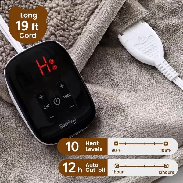 Bearhug Electric Throw Blanket 50quot x 60quot Reversible Velvet ampamp Sherpa Heated Throw 6 Heating Levels ampamp 4H Auto Off OverHeat Protect ETL Certification Machine WashableTaupevelvet  Sherpa