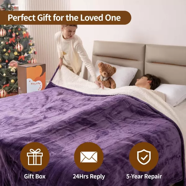 Bearhug Electric Throw Blanket 50quot x 60quot Reversible Velvet ampamp Sherpa Heated Throw 6 Heating Levels ampamp 4H Auto Off OverHeat Protect ETL Certification Machine WashablePurplevelvet  Sherpa