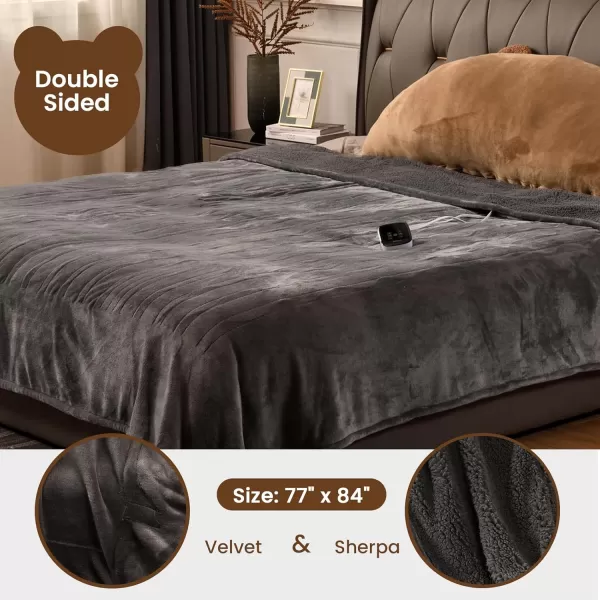 Bearhug Electric Throw Blanket 50quot x 60quot Reversible Velvet ampamp Sherpa Heated Throw 6 Heating Levels ampamp 4H Auto Off OverHeat Protect ETL Certification Machine WashableGrayvelvet  Sherpa