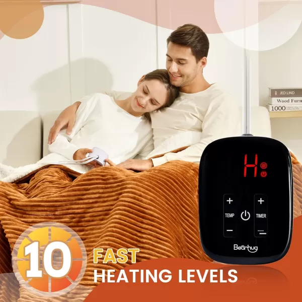 Bearhug Electric Throw Blanket 50quot x 60quot Reversible Velvet ampamp Sherpa Heated Throw 6 Heating Levels ampamp 4H Auto Off OverHeat Protect ETL Certification Machine WashableBrownflannel  Sherpa