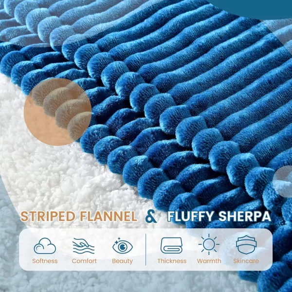 Bearhug Electric Throw Blanket 50quot x 60quot Reversible Velvet ampamp Sherpa Heated Throw 6 Heating Levels ampamp 4H Auto Off OverHeat Protect ETL Certification Machine WashableNavy Blueflannel  Sherpa