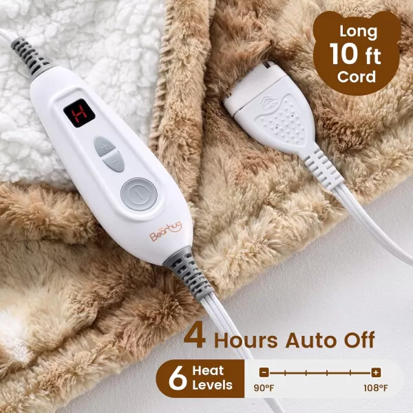 Bearhug Electric Throw Blanket 50quot x 60quot Reversible Velvet ampamp Sherpa Heated Throw 6 Heating Levels ampamp 4H Auto Off OverHeat Protect ETL Certification Machine WashableChampagnefaux Fur  Sherpa