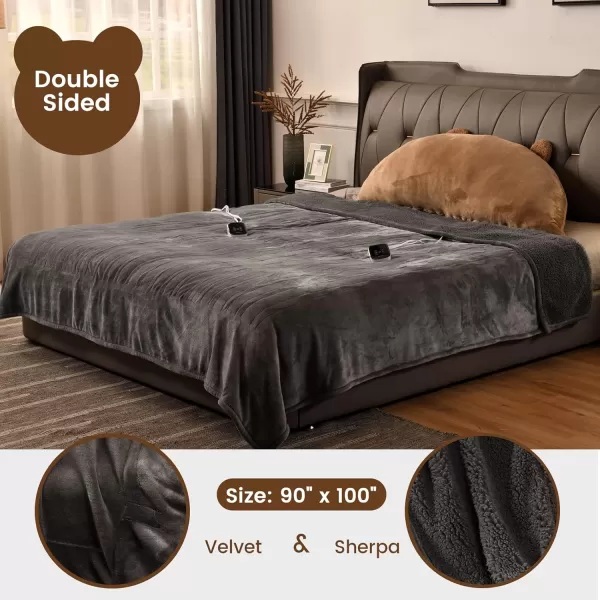 Bearhug Electric Throw Blanket 50quot x 60quot Reversible Velvet ampamp Sherpa Heated Throw 6 Heating Levels ampamp 4H Auto Off OverHeat Protect ETL Certification Machine WashableGrayvelvet  Sherpa
