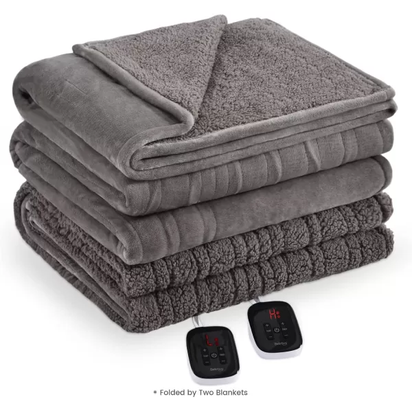 Bearhug Electric Throw Blanket 50quot x 60quot Reversible Velvet ampamp Sherpa Heated Throw 6 Heating Levels ampamp 4H Auto Off OverHeat Protect ETL Certification Machine WashableTaupevelvet  Sherpa