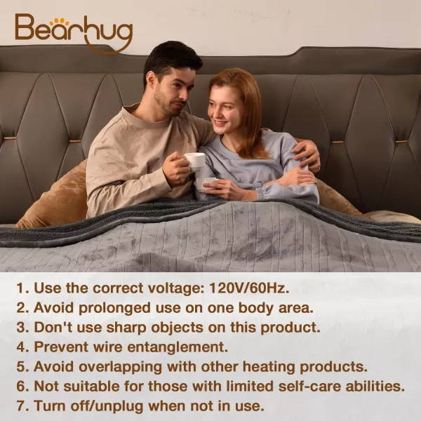 Bearhug Electric Throw Blanket 50quot x 60quot Reversible Velvet ampamp Sherpa Heated Throw 6 Heating Levels ampamp 4H Auto Off OverHeat Protect ETL Certification Machine WashableGrayvelvet  Sherpa