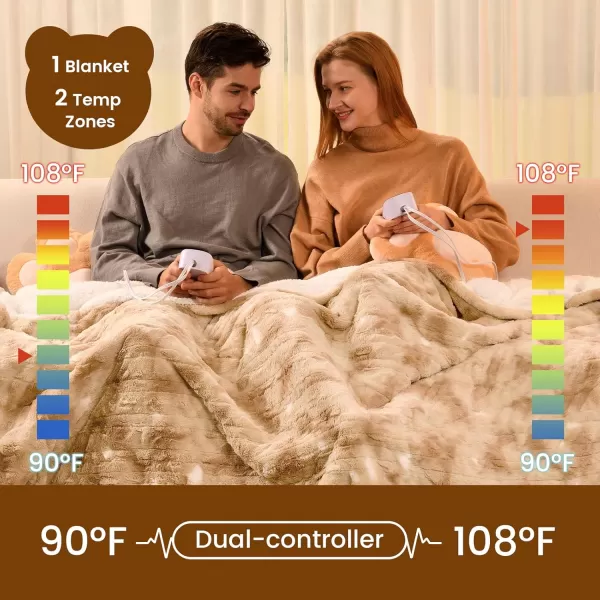 Bearhug Electric Throw Blanket 50quot x 60quot Reversible Velvet ampamp Sherpa Heated Throw 6 Heating Levels ampamp 4H Auto Off OverHeat Protect ETL Certification Machine WashableChampagnefaux Fur  Sherpa