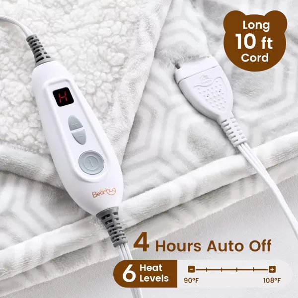 Bearhug Electric Throw Blanket 50quot x 60quot Reversible Velvet ampamp Sherpa Heated Throw 6 Heating Levels ampamp 4H Auto Off OverHeat Protect ETL Certification Machine WashableSnow Gray Honeycomb