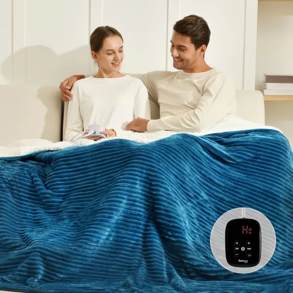 Bearhug Electric Throw Blanket 50quot x 60quot Reversible Velvet ampamp Sherpa Heated Throw 6 Heating Levels ampamp 4H Auto Off OverHeat Protect ETL Certification Machine WashableNavy Blueflannel  Sherpa