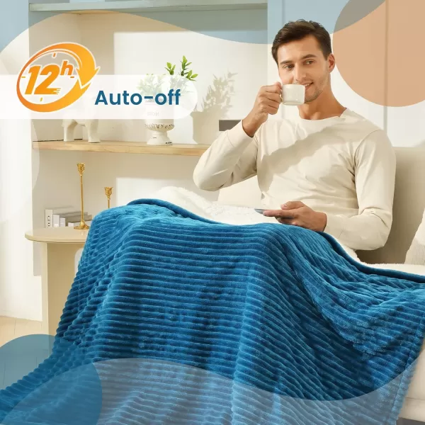 Bearhug Electric Throw Blanket 50quot x 60quot Reversible Velvet ampamp Sherpa Heated Throw 6 Heating Levels ampamp 4H Auto Off OverHeat Protect ETL Certification Machine WashableNavy Blueflannel  Sherpa