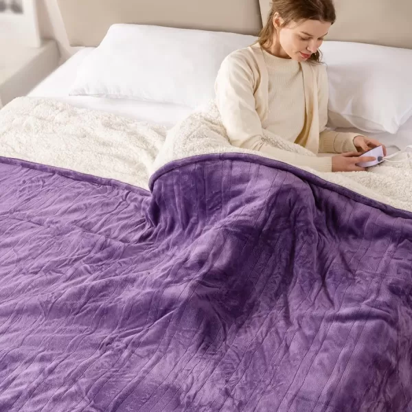 Bearhug Electric Throw Blanket 50quot x 60quot Reversible Velvet ampamp Sherpa Heated Throw 6 Heating Levels ampamp 4H Auto Off OverHeat Protect ETL Certification Machine WashablePurplevelvet  Sherpa