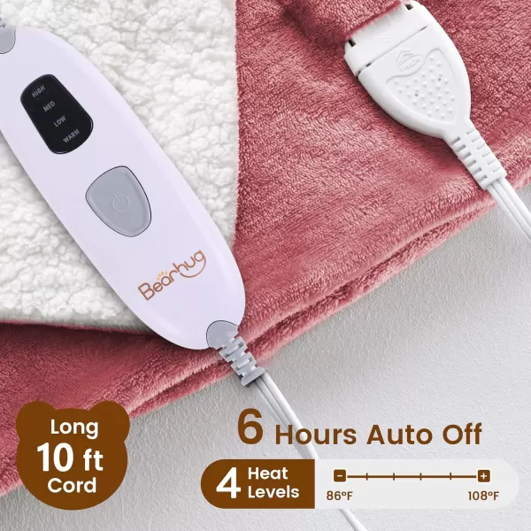 Bearhug Electric Throw Blanket 50quot x 60quot Reversible Velvet ampamp Sherpa Heated Throw 6 Heating Levels ampamp 4H Auto Off OverHeat Protect ETL Certification Machine WashablePinkvelvet  Sherpa