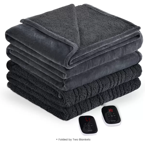 Bearhug Electric Throw Blanket 50quot x 60quot Reversible Velvet ampamp Sherpa Heated Throw 6 Heating Levels ampamp 4H Auto Off OverHeat Protect ETL Certification Machine WashableGrayvelvet  Sherpa