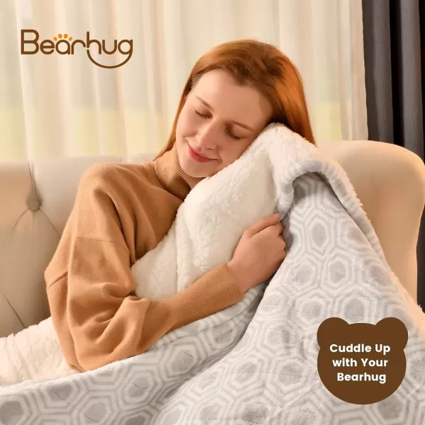 Bearhug Electric Throw Blanket 50quot x 60quot Reversible Velvet ampamp Sherpa Heated Throw 6 Heating Levels ampamp 4H Auto Off OverHeat Protect ETL Certification Machine WashableSnow Gray Honeycomb