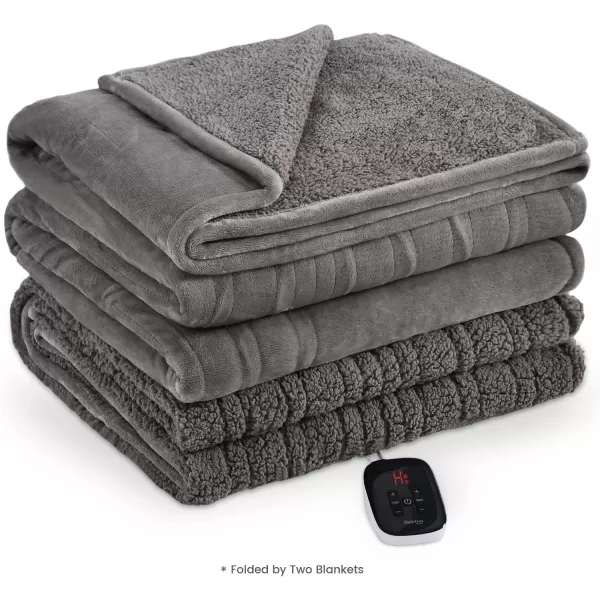 Bearhug Electric Throw Blanket 50quot x 60quot Reversible Velvet ampamp Sherpa Heated Throw 6 Heating Levels ampamp 4H Auto Off OverHeat Protect ETL Certification Machine WashableTaupevelvet  Sherpa