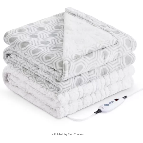 Bearhug Electric Throw Blanket 50quot x 60quot Reversible Velvet ampamp Sherpa Heated Throw 6 Heating Levels ampamp 4H Auto Off OverHeat Protect ETL Certification Machine WashableSnow Gray Honeycomb