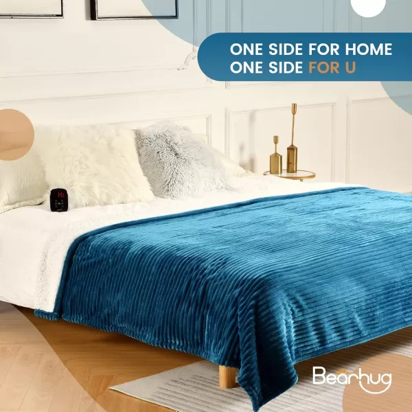 Bearhug Electric Throw Blanket 50quot x 60quot Reversible Velvet ampamp Sherpa Heated Throw 6 Heating Levels ampamp 4H Auto Off OverHeat Protect ETL Certification Machine WashableNavy Blueflannel  Sherpa