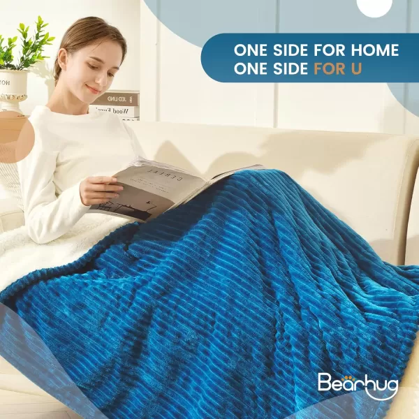 Bearhug Electric Throw Blanket 50quot x 60quot Reversible Velvet ampamp Sherpa Heated Throw 6 Heating Levels ampamp 4H Auto Off OverHeat Protect ETL Certification Machine WashableNavy Blueflannel  Sherpa