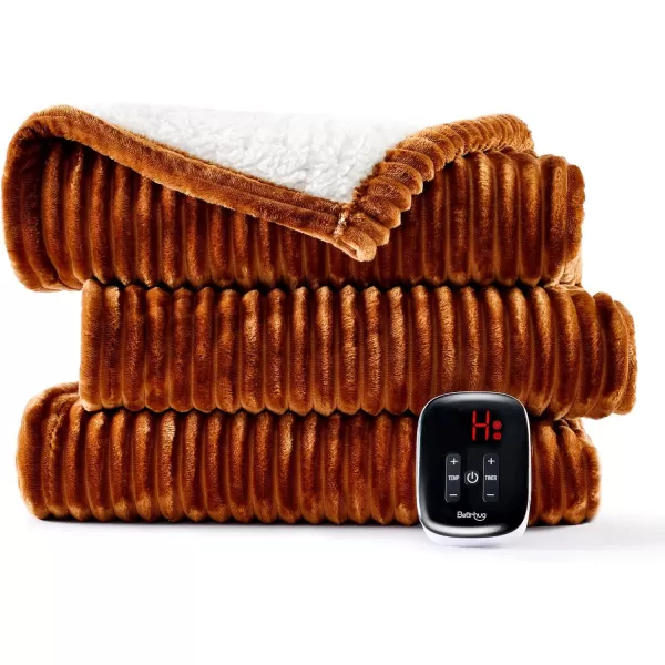 Bearhug Electric Throw Blanket 50quot x 60quot Reversible Velvet ampamp Sherpa Heated Throw 6 Heating Levels ampamp 4H Auto Off OverHeat Protect ETL Certification Machine WashableBrownflannel  Sherpa