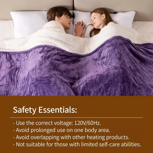 Bearhug Electric Throw Blanket 50quot x 60quot Reversible Velvet ampamp Sherpa Heated Throw 6 Heating Levels ampamp 4H Auto Off OverHeat Protect ETL Certification Machine WashablePurplevelvet  Sherpa