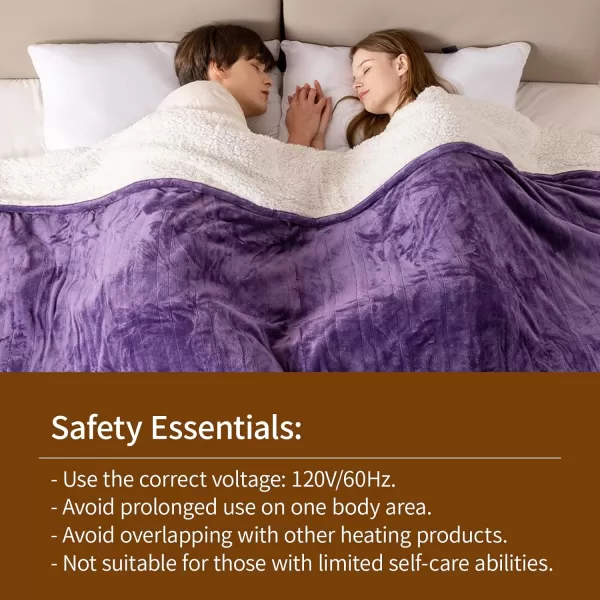 Bearhug Electric Throw Blanket 50quot x 60quot Reversible Velvet ampamp Sherpa Heated Throw 6 Heating Levels ampamp 4H Auto Off OverHeat Protect ETL Certification Machine WashablePurplevelvet  Sherpa