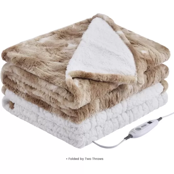 Bearhug Electric Throw Blanket 50quot x 60quot Reversible Velvet ampamp Sherpa Heated Throw 6 Heating Levels ampamp 4H Auto Off OverHeat Protect ETL Certification Machine WashableChampagnefaux Fur  Sherpa