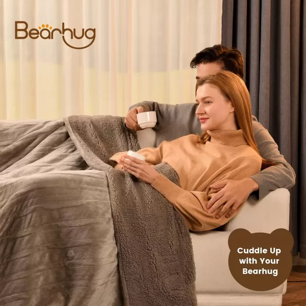 Bearhug Electric Throw Blanket 50quot x 60quot Reversible Velvet ampamp Sherpa Heated Throw 6 Heating Levels ampamp 4H Auto Off OverHeat Protect ETL Certification Machine WashableTaupevelvet  Sherpa
