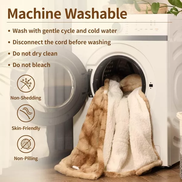 Bearhug Electric Throw Blanket 50quot x 60quot Reversible Velvet ampamp Sherpa Heated Throw 6 Heating Levels ampamp 4H Auto Off OverHeat Protect ETL Certification Machine WashableChampagnefaux Fur  Sherpa