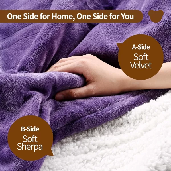 Bearhug Electric Throw Blanket 50quot x 60quot Reversible Velvet ampamp Sherpa Heated Throw 6 Heating Levels ampamp 4H Auto Off OverHeat Protect ETL Certification Machine WashablePurplevelvet  Sherpa