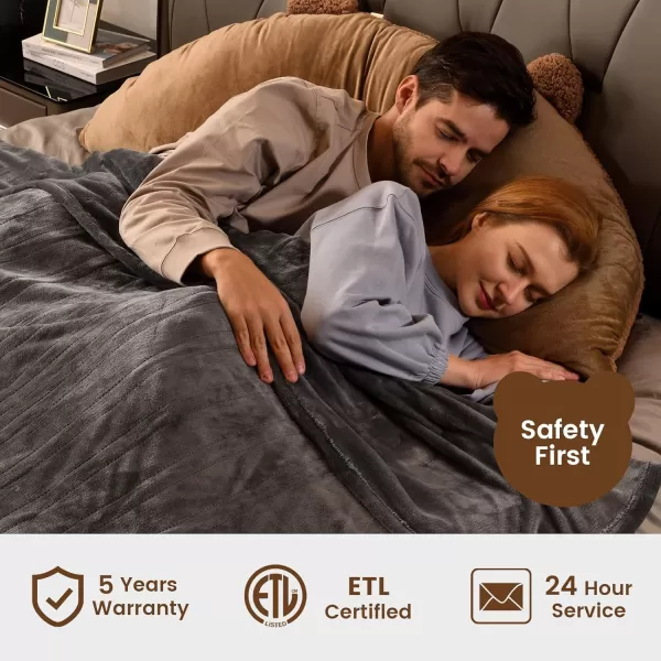 Bearhug Electric Throw Blanket 50quot x 60quot Reversible Velvet ampamp Sherpa Heated Throw 6 Heating Levels ampamp 4H Auto Off OverHeat Protect ETL Certification Machine WashableGrayvelvet  Sherpa