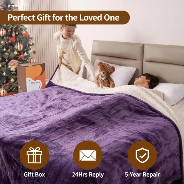 Bearhug Electric Throw Blanket 50quot x 60quot Reversible Velvet ampamp Sherpa Heated Throw 6 Heating Levels ampamp 4H Auto Off OverHeat Protect ETL Certification Machine WashablePurplevelvet  Sherpa