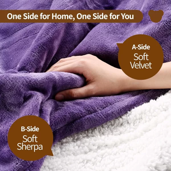 Bearhug Electric Throw Blanket 50quot x 60quot Reversible Velvet ampamp Sherpa Heated Throw 6 Heating Levels ampamp 4H Auto Off OverHeat Protect ETL Certification Machine WashablePurplevelvet  Sherpa