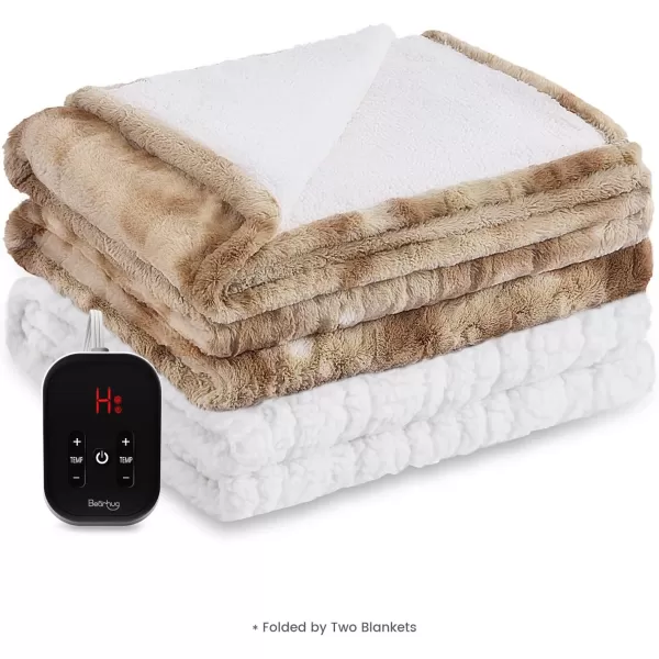 Bearhug Electric Throw Blanket 50quot x 60quot Reversible Velvet ampamp Sherpa Heated Throw 6 Heating Levels ampamp 4H Auto Off OverHeat Protect ETL Certification Machine WashableChampagnefaux Fur  Sherpa