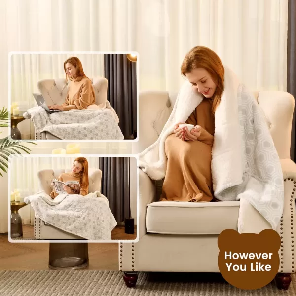 Bearhug Electric Throw Blanket 50quot x 60quot Reversible Velvet ampamp Sherpa Heated Throw 6 Heating Levels ampamp 4H Auto Off OverHeat Protect ETL Certification Machine WashableSnow Gray Honeycomb