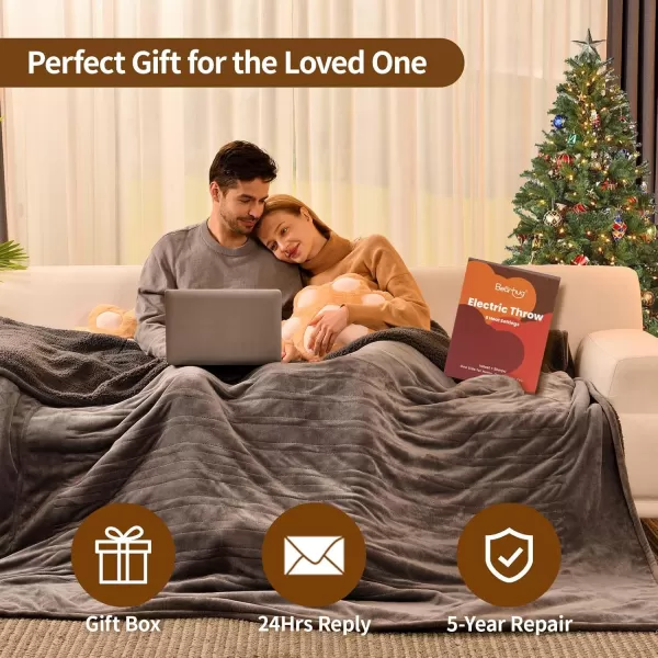 Bearhug Electric Throw Blanket 50quot x 60quot Reversible Velvet ampamp Sherpa Heated Throw 6 Heating Levels ampamp 4H Auto Off OverHeat Protect ETL Certification Machine WashableGrayvelvet  Sherpa