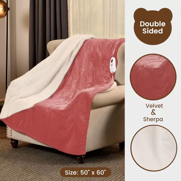 Bearhug Electric Throw Blanket 50quot x 60quot Reversible Velvet ampamp Sherpa Heated Throw 6 Heating Levels ampamp 4H Auto Off OverHeat Protect ETL Certification Machine WashablePinkvelvet  Sherpa