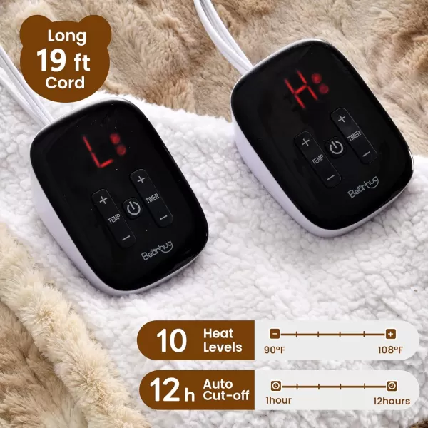 Bearhug Electric Throw Blanket 50quot x 60quot Reversible Velvet ampamp Sherpa Heated Throw 6 Heating Levels ampamp 4H Auto Off OverHeat Protect ETL Certification Machine WashableChampagnefaux Fur  Sherpa