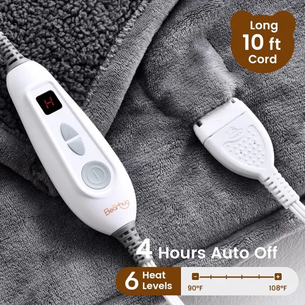 Bearhug Electric Throw Blanket 50quot x 60quot Reversible Velvet ampamp Sherpa Heated Throw 6 Heating Levels ampamp 4H Auto Off OverHeat Protect ETL Certification Machine WashableGrayvelvet  Sherpa